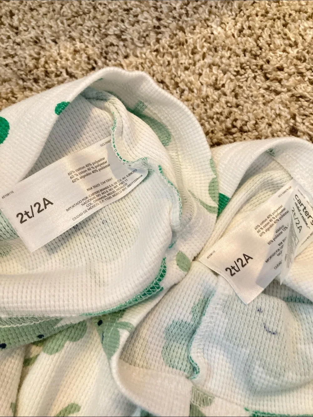 Carter's White Pajama Set with Light and Dark Green Shamrocks